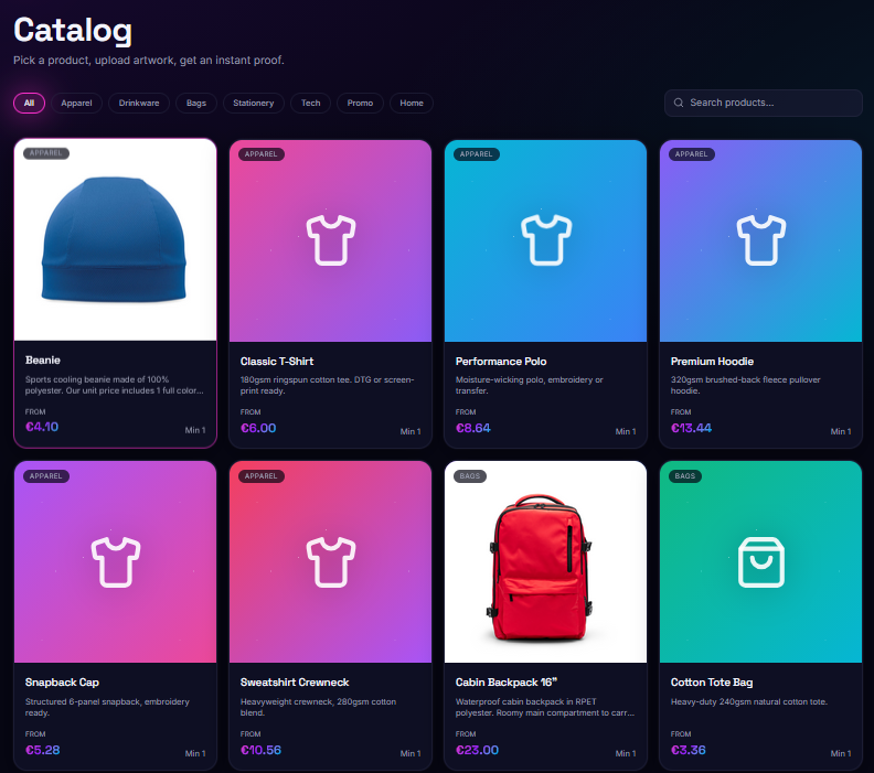 CosmicPixels product catalog page
